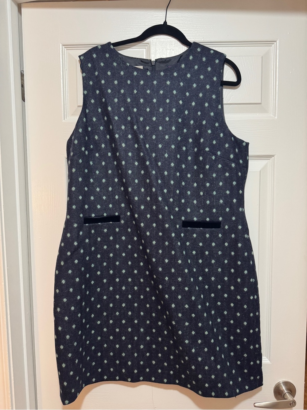 Sleeveless Navy Dot Shift Dress - Mint Accent